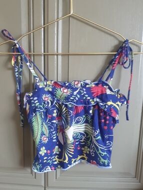 Miss Chievous Bright Blue Floral & Bird Crop Top